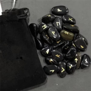 Runové kamene - obsidián - 25 kusov s vreckom