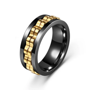Antistresový prsteň - čierno-zlatý, rotujúci stred